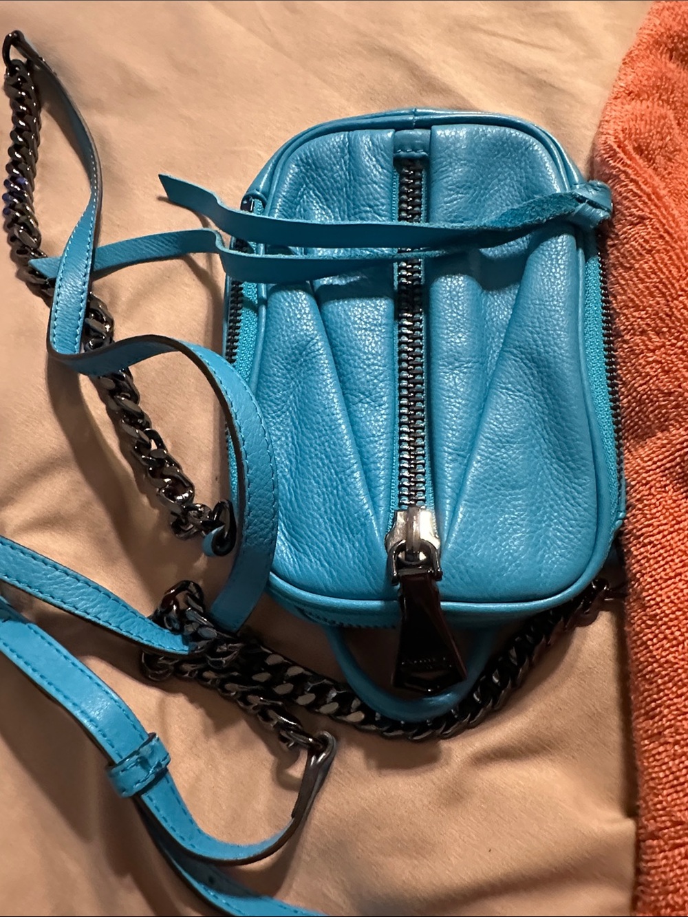 Teal Leather Aimee KestenbergCrossbody Bag with Chain Strap